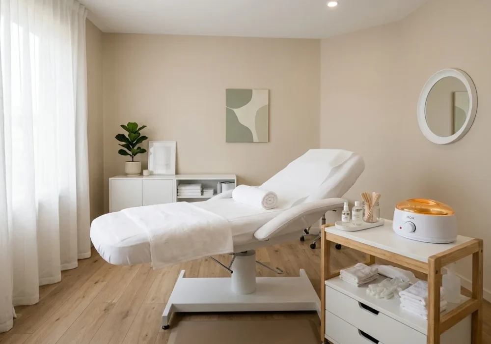 UK salon treatment room prepared for intimate waxing