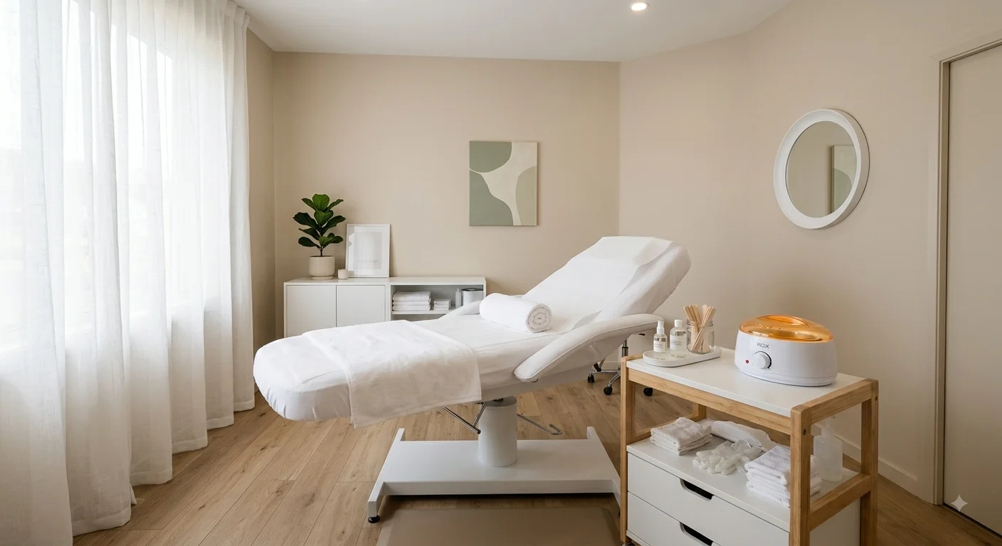 UK salon treatment room prepared for intimate waxing