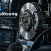 ABS Testauslösung diagnostic process showing a vehicle brake system, ABS sensor, hydraulic control unit, and automotive scan tool for ABS testing