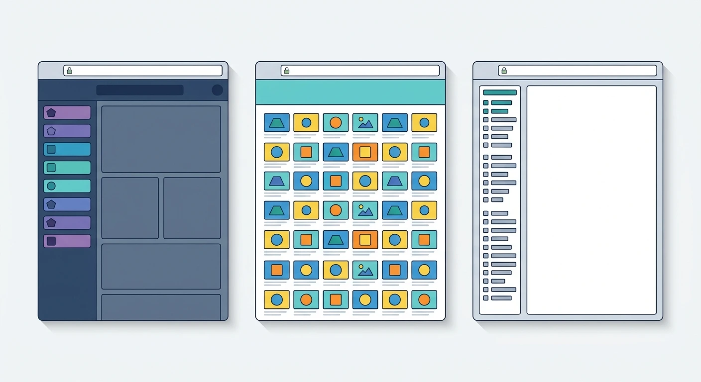 Three browser windows side by side with different layouts, showing that websites using the Classroom 15x name look and work differently
