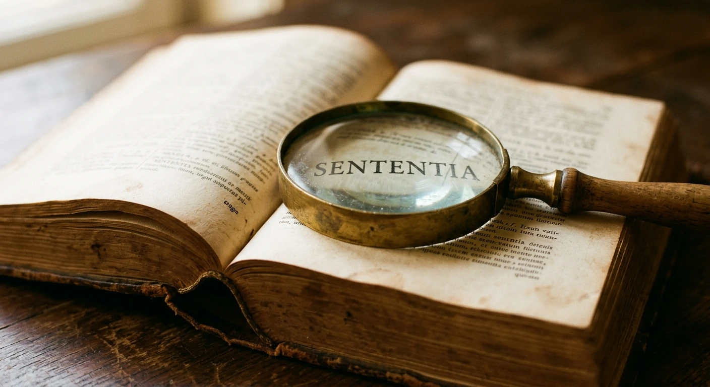 Close-up of a Latin dictionary page with a magnifying glass resting over the word infidelibus
