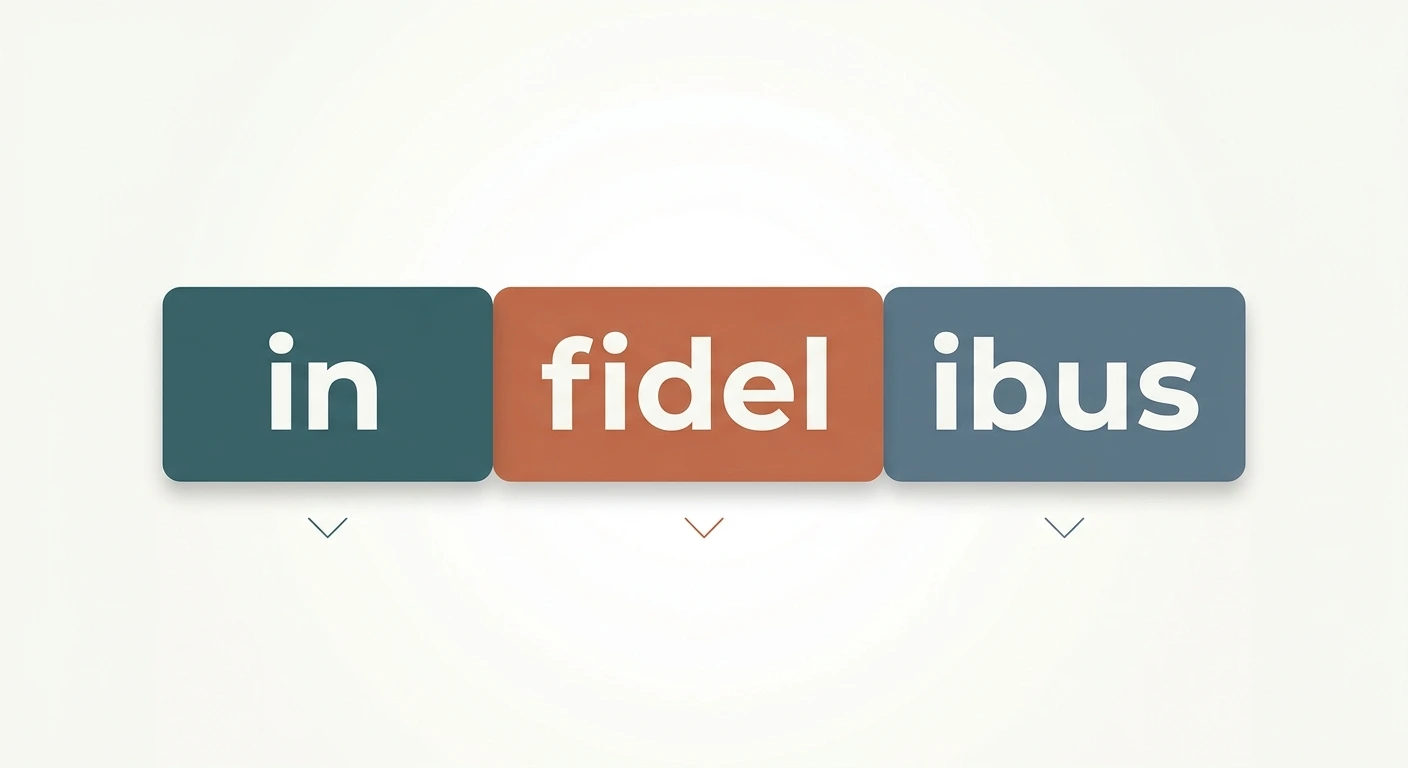 Diagram splitting the Latin word infidelibus into the prefix in, the root fidel and the plural ending ibus