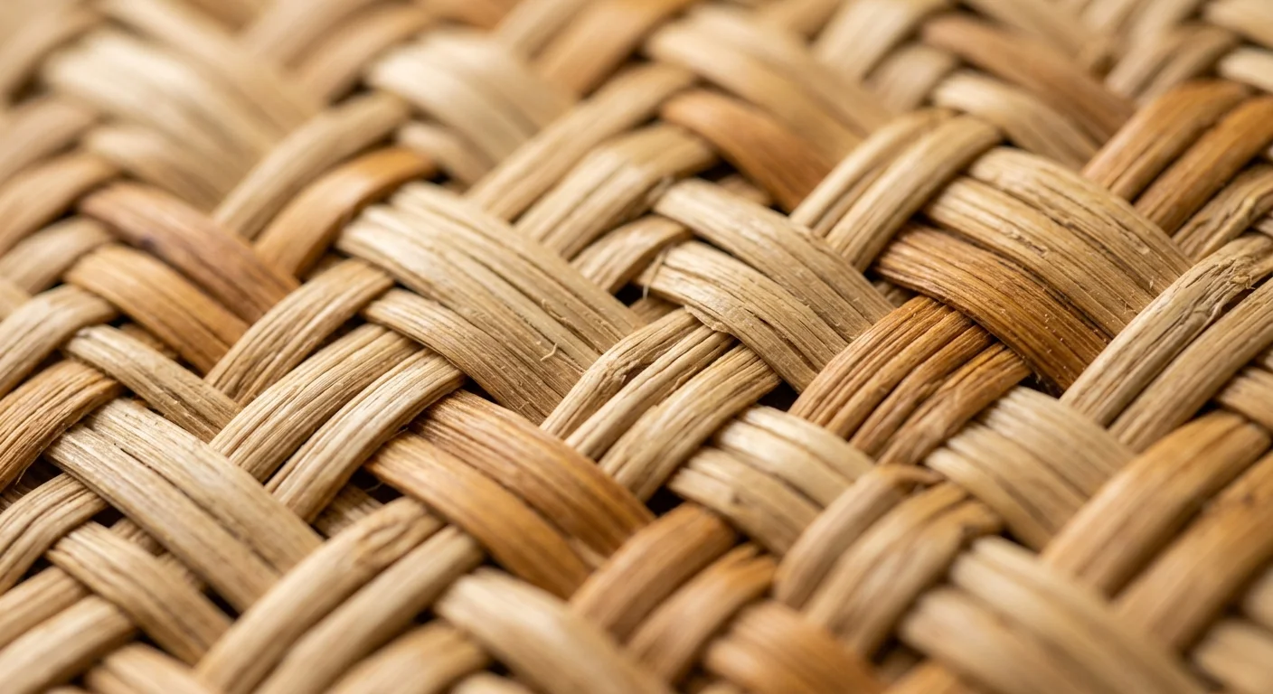 Close-up of the woven texture of a natural rattan chair