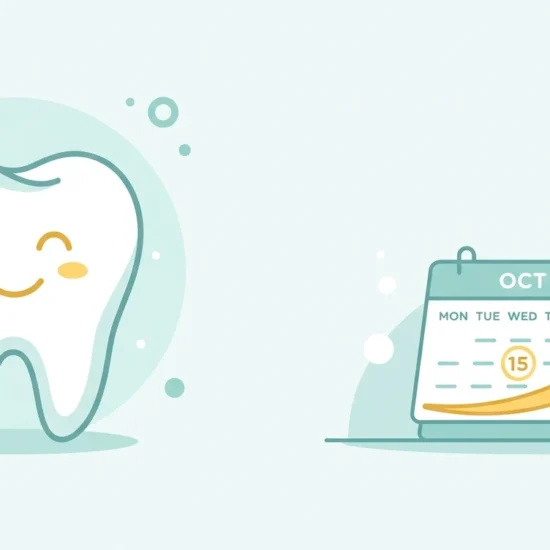 Illustration of a smiling tooth beside a calendar showing a gentle recovery timeline after tooth extraction