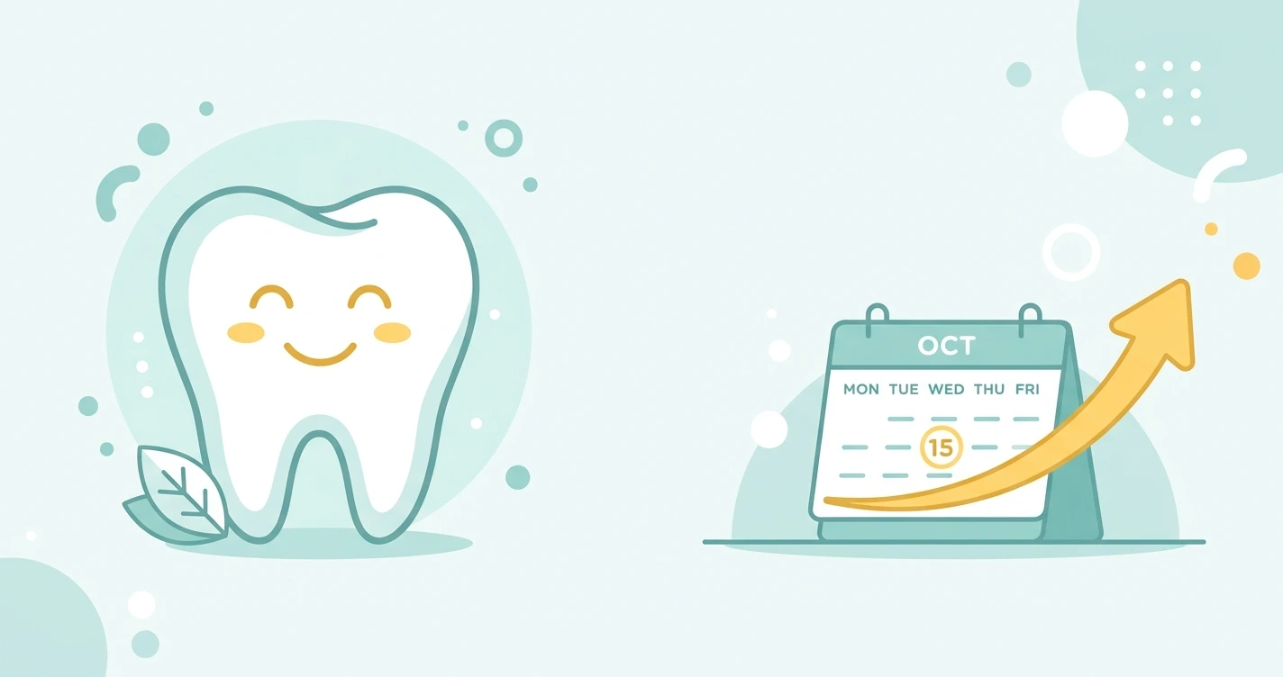 Illustration of a smiling tooth beside a calendar showing a gentle recovery timeline after tooth extraction