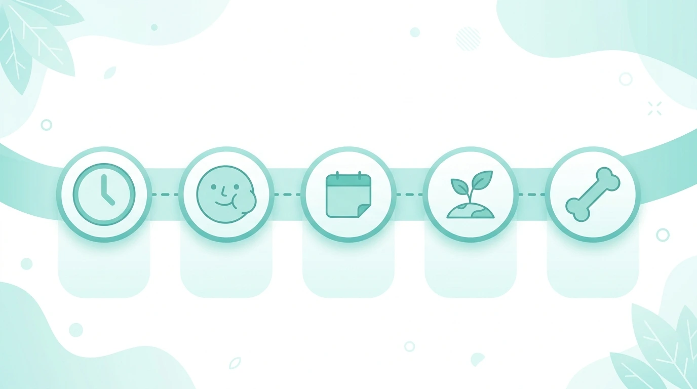 Five-step timeline graphic showing tooth extraction healing from the first day to several months