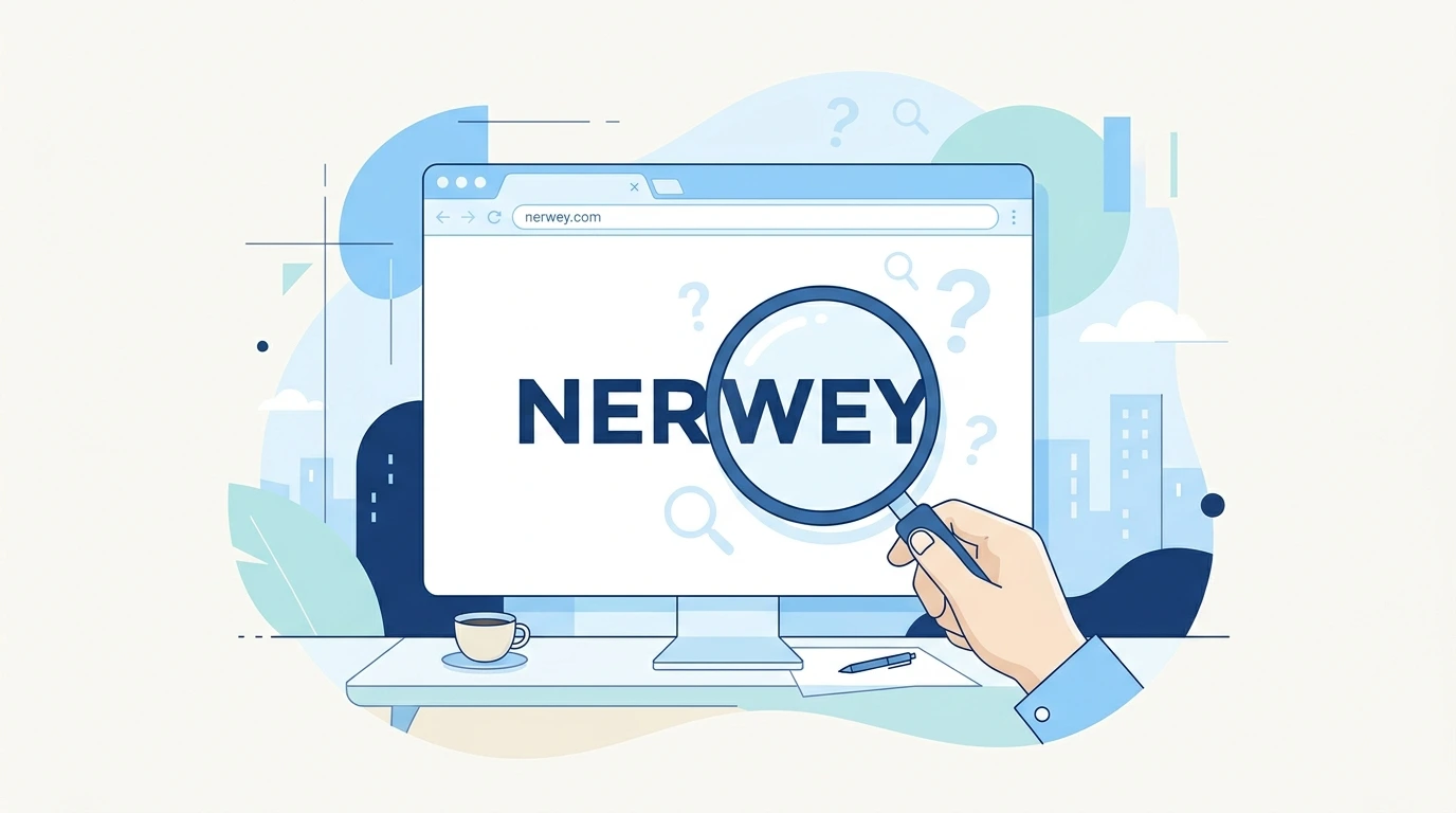 Magnifying glass over a browser window showing the word Nerwey, representing a fact check of what Nerwey means